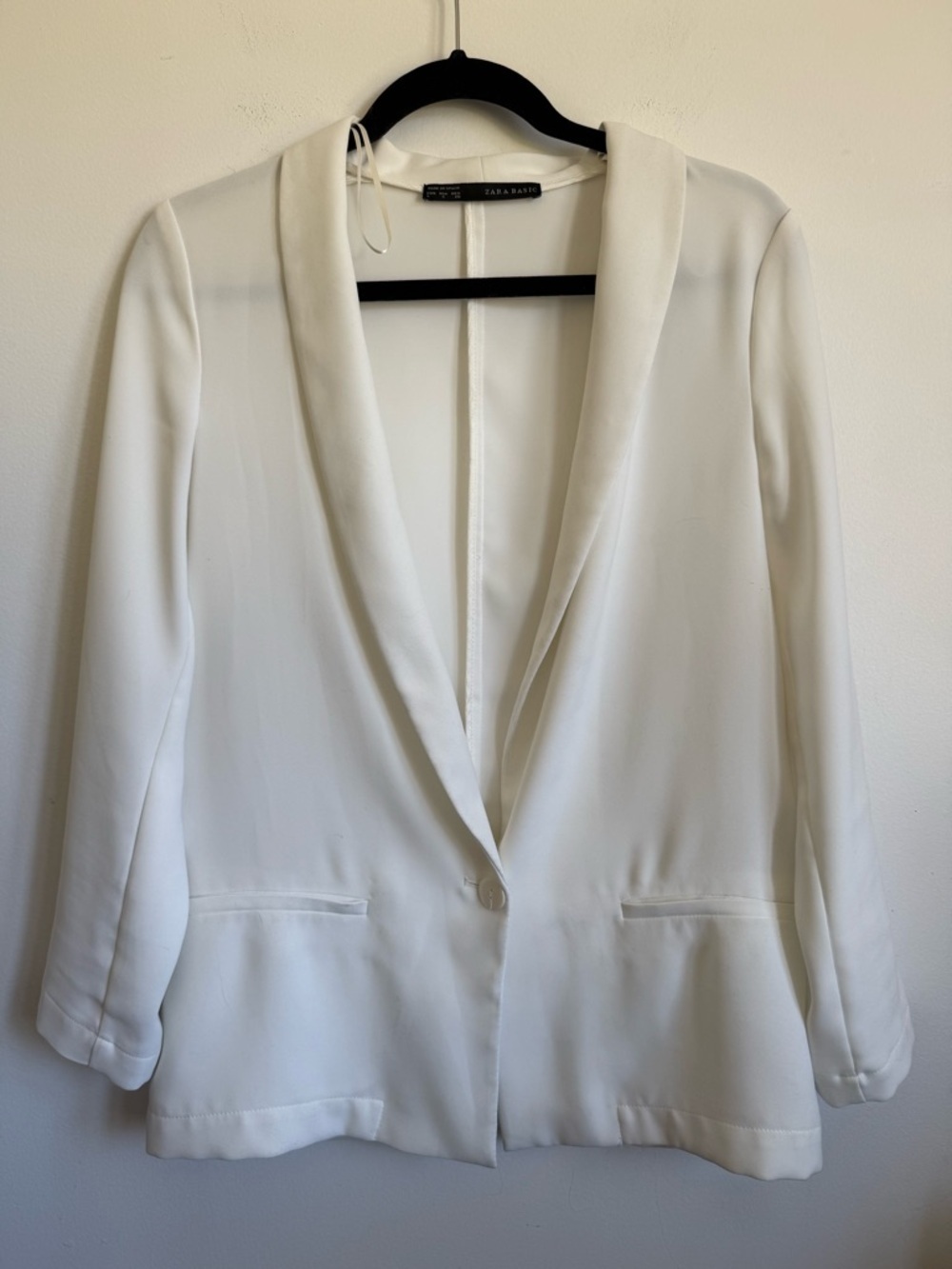 Zara Women White Simple One Button Solid White Long Sleeve Blazer S Small